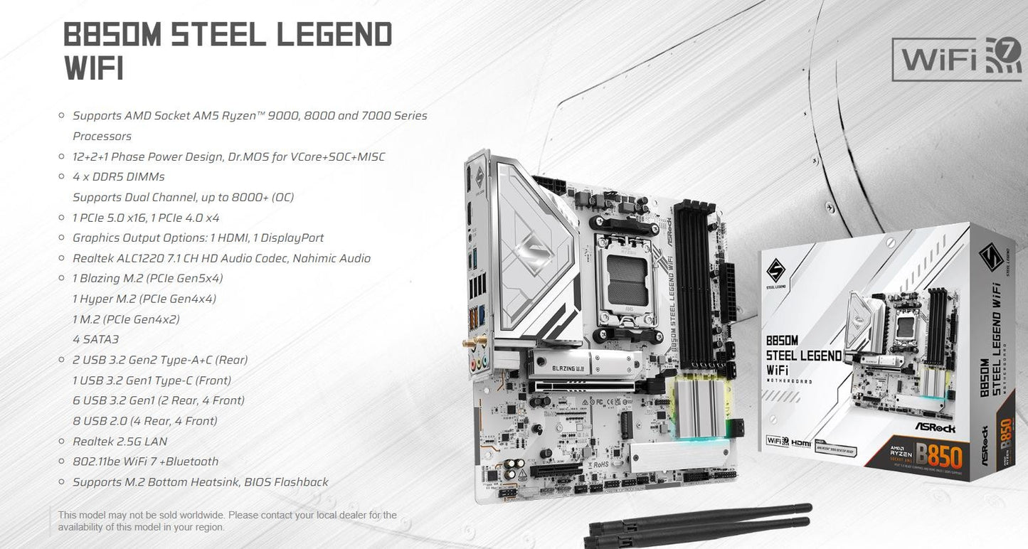 ASROCK B850M STEEL LEGEND WIFI NOVA placa-mãe AMD B850 Micro ATX AMD Socket AM5