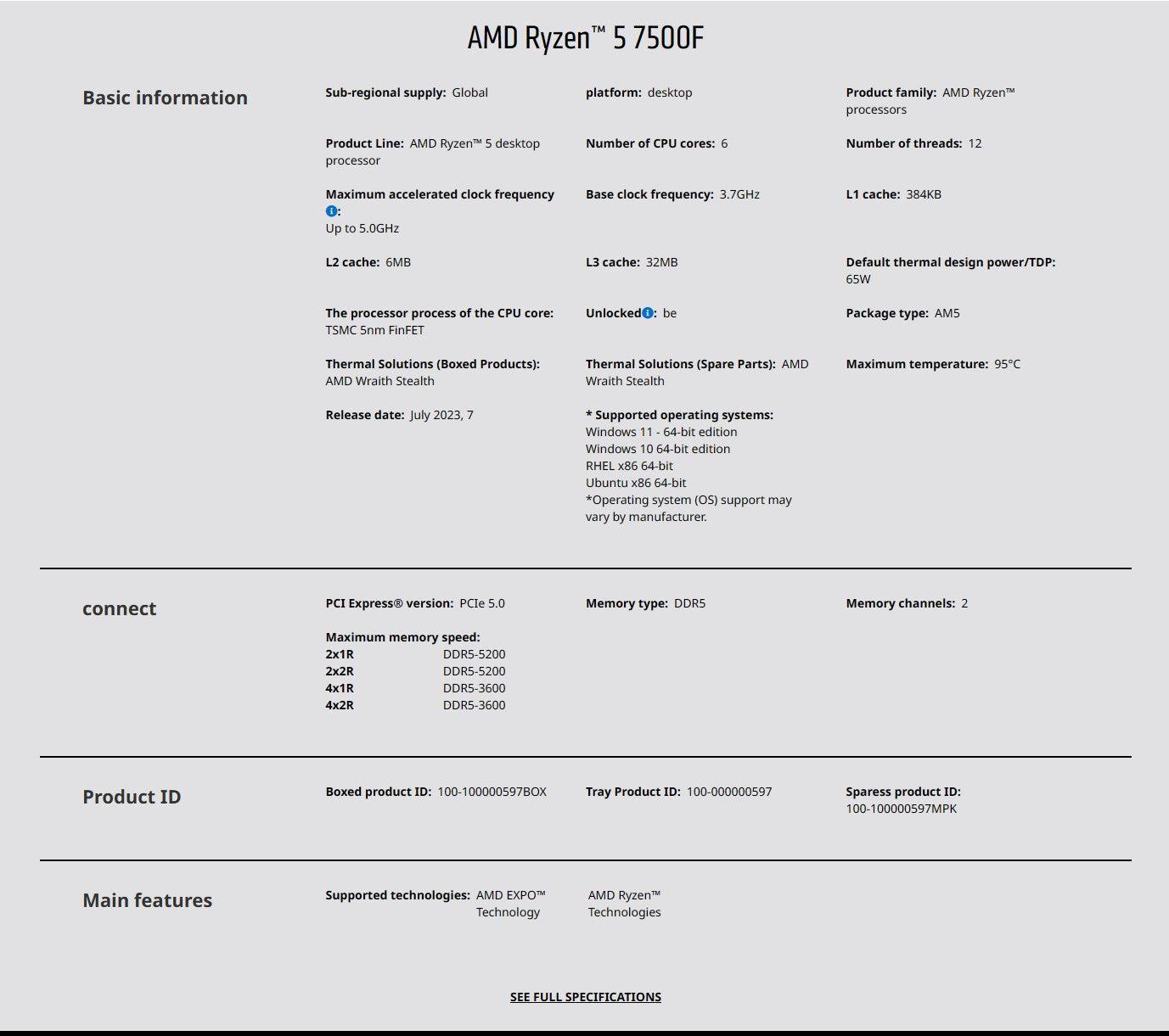 AMD RYZEN 5 7500F