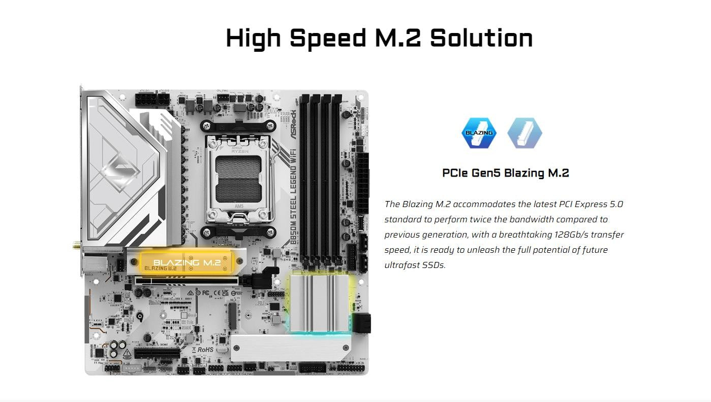 ASROCK B850M STEEL LEGEND WIFI NOVA placa-mãe AMD B850 Micro ATX AMD Socket AM5