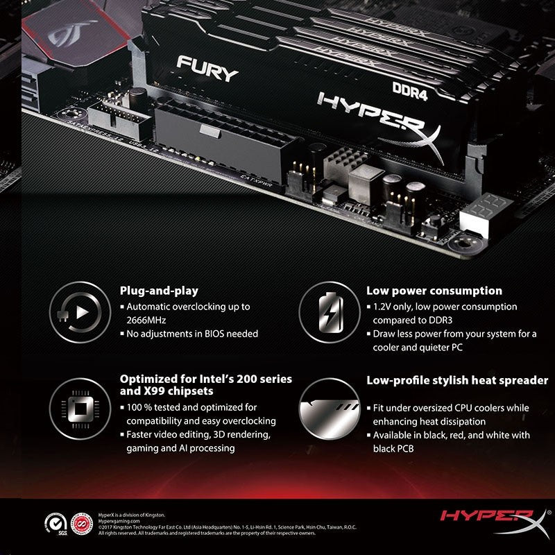 HyperX Fury DDR3 DDR4 4GB 8GB 16GB 1333MHZ 1600MHZ 1866MHZ 2400MHZ 2666MHz 3200M