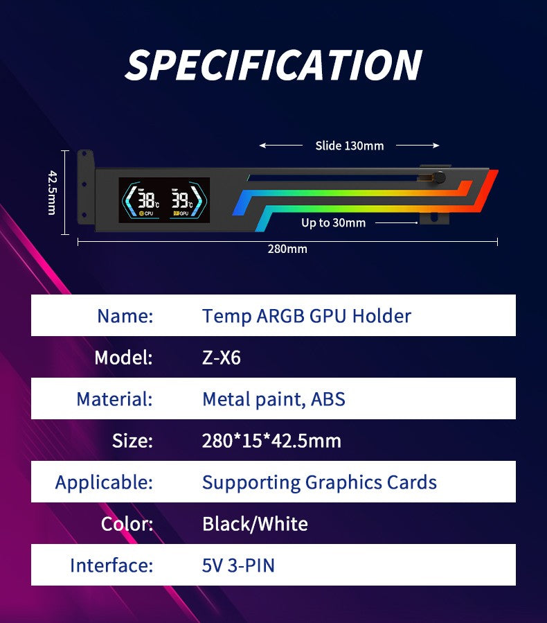 SUPORTE PLACA DE VÍDEO altura ajustável ARGB AURA SYNC