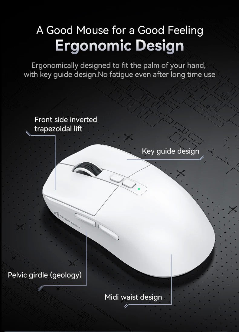 Mouse Bluetooth Attack Shark X6 PAW3395, conexão tri-mode 2.4, base de carregam