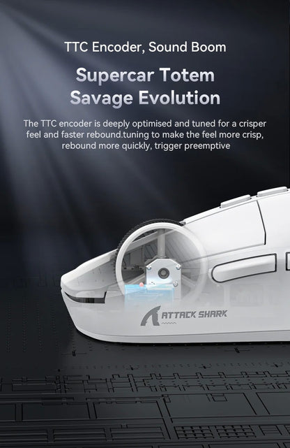 Mouse Bluetooth Attack Shark X6 PAW3395, conexão tri-mode 2.4, base de carregam