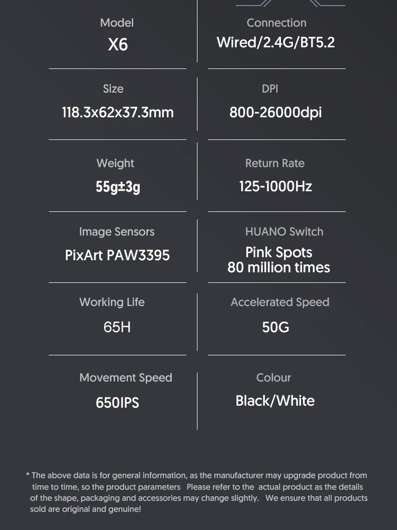 Mouse Bluetooth Attack Shark X6 PAW3395, conexão tri-mode 2.4, base de carregam