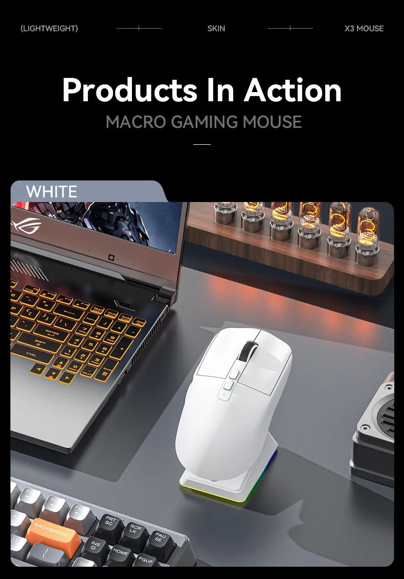 Mouse Bluetooth Attack Shark X6 PAW3395, conexão tri-mode 2.4, base de carregam