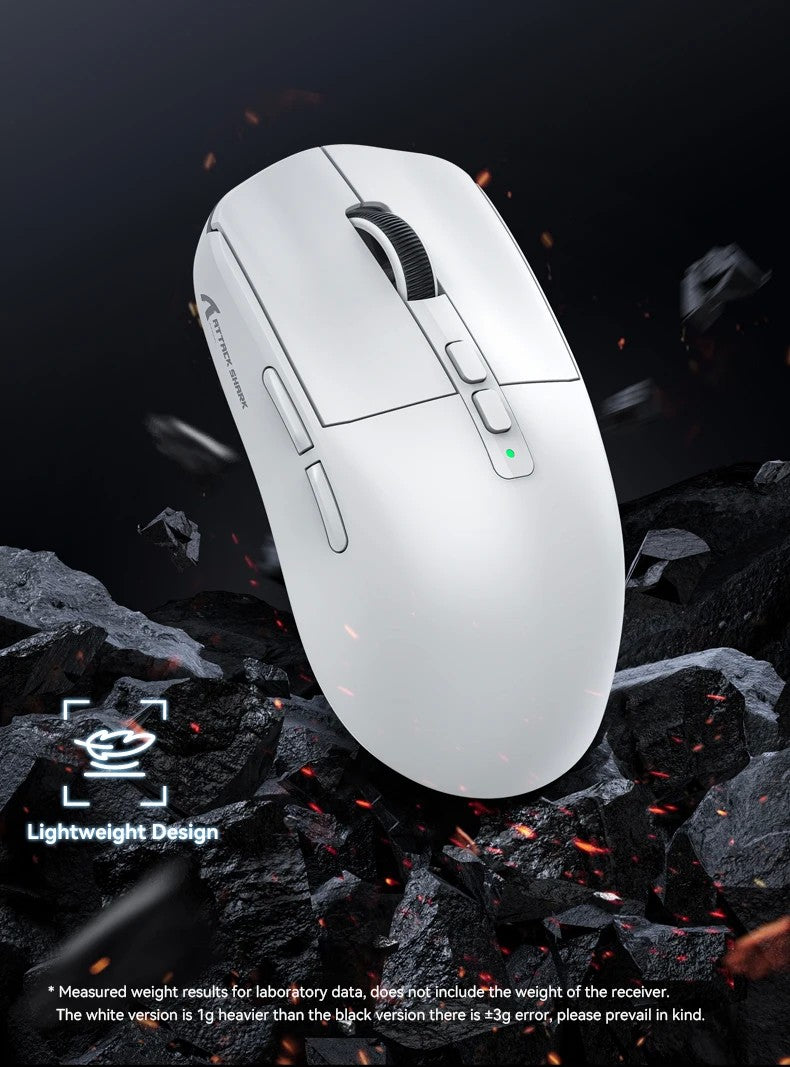 Mouse Bluetooth Attack Shark X6 PAW3395, conexão tri-mode 2.4, base de carregam
