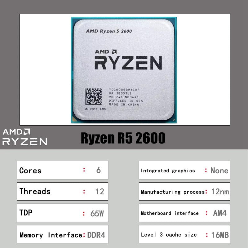 Processador CPU AMD Ryzen 5 R5 2600 3,4 GHz 6 núcleos e 12 núcleos soquete AM4